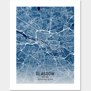 Glasgow City Map Blue Background Posters and Art